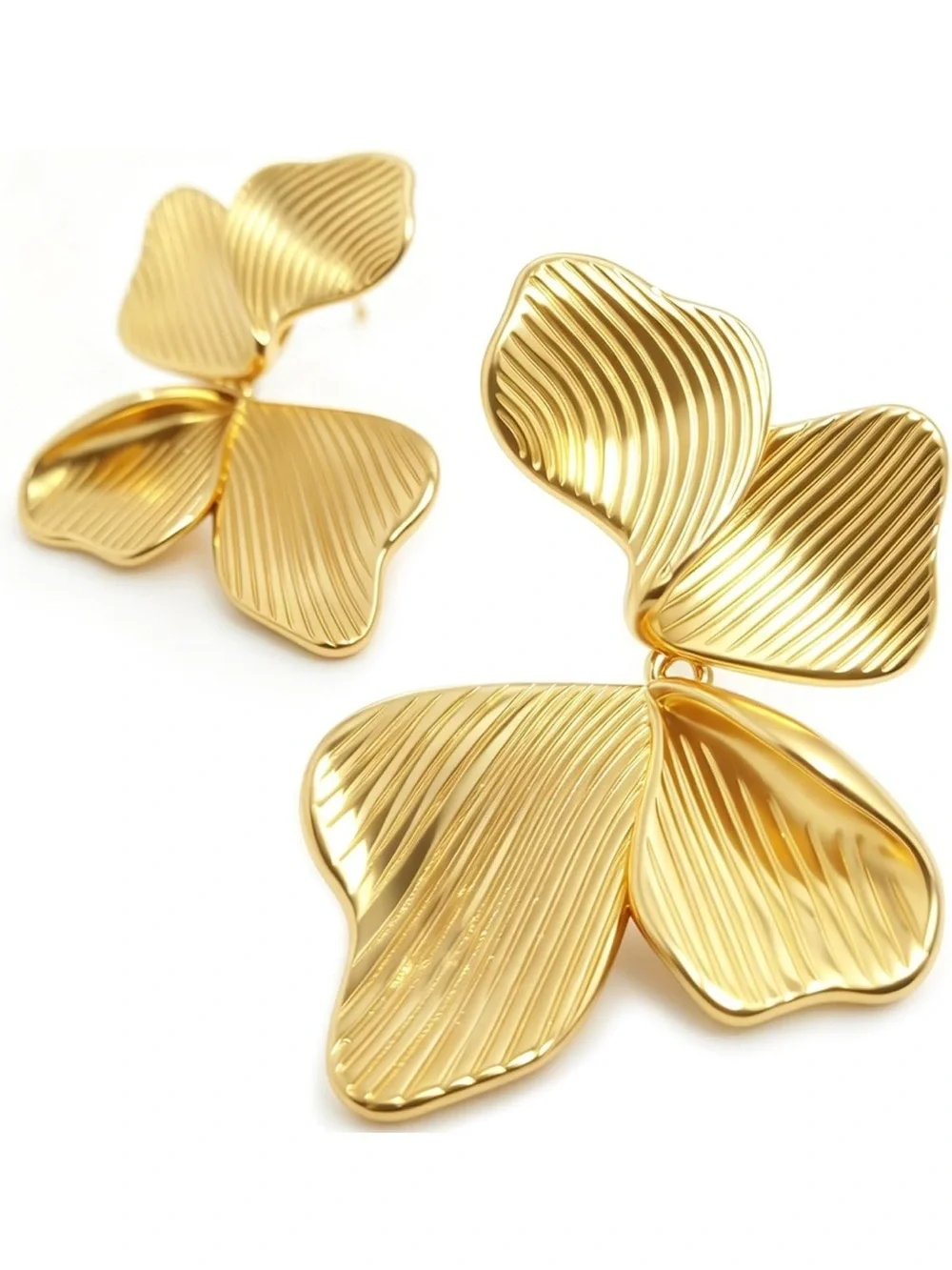 Gold Floral Petal Drop Earrings - Women Jewelry